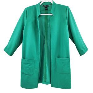 Vintage NYCC Green Open Front Longline Pockets Collared Blazer Jacket Women's S